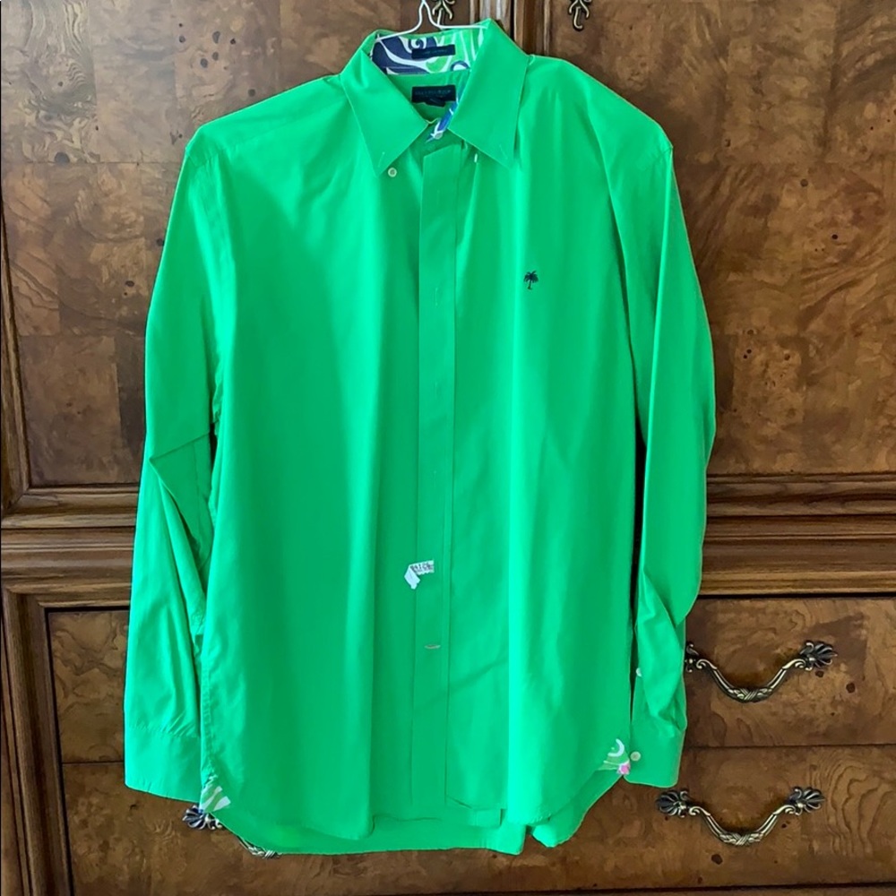 Green long-sleeved collared Lilly Pulitzer shirt